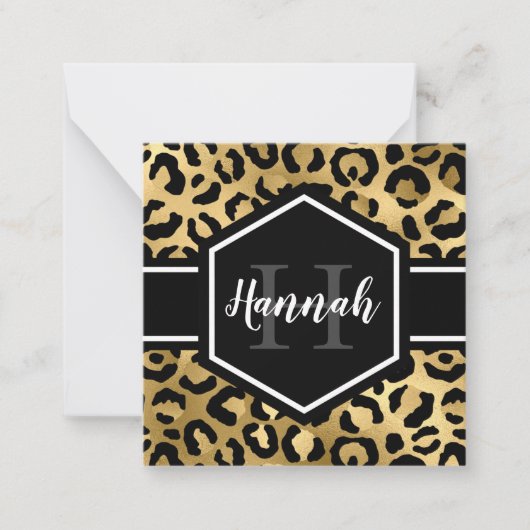 Gold Black Leopard Spots Monogram Note Card Mitteilungskarte (Vorderseite)