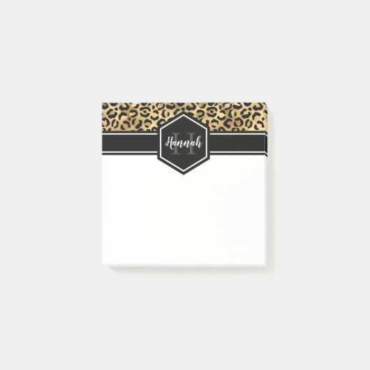 Gold Black Leopard Spots Monogram Square Post-it Klebezettel (Vorderseite)