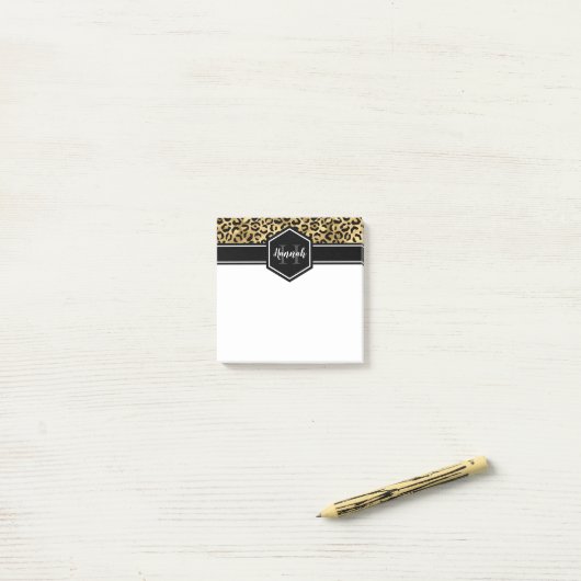 Gold Black Leopard Spots Monogram Square Post-it Klebezettel (Auf Schreibtisch)