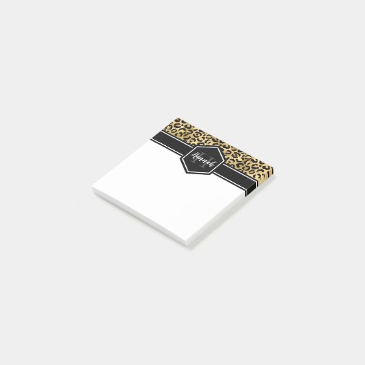 Gold Black Leopard Spots Monogram Square Post-it Klebezettel (angewinkelt)