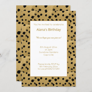 GOLD BLACK LEOPARD TIERDRUCK GEBURTSTAG EINLADUNG