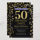 Gold Black Lila Surprise 50. Geburtstag Einladung (Vorne/Hinten)