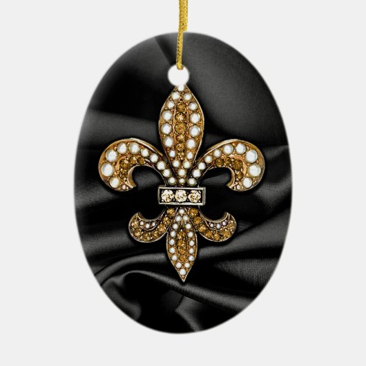 Gold Black Lilie Satin Jewel Keramikornament (Vorne)