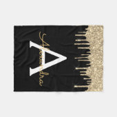 Gold Black Luxe Glitzer Glam Monogram Name Fleecedecke (Vorderseite (Horizontal))