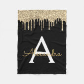 Gold Black Luxe Glitzer Glam Monogram Name Fleecedecke (Vorderseite)