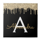 Gold Black Luxe Glitzer Glam Monogram Name Fliese (Vorderseite)