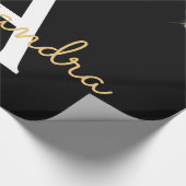 Gold Black Luxe Glitzer Glam Monogram Name Geschenkpapier (Ecke)