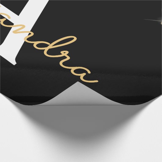 Gold Black Luxe Glitzer Glam Monogram Name Geschenkpapier (Ecke)