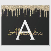 Gold Black Luxe Glitzer Glam Monogram Name Geschenkpapier (Flach)