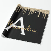Gold Black Luxe Glitzer Glam Monogram Name Geschenkpapier (Ungerollt)