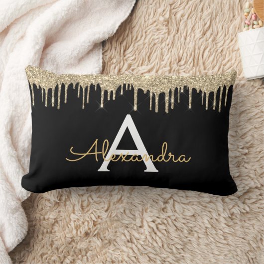 Gold Black Luxe Glitzer Glam Monogram Name Lendenkissen (Decke)