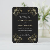 Gold Black Luxury Hochzeit Einladung mit Blume (Stehend Vorderseite)