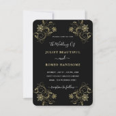 Gold Black Luxury Hochzeit Einladung mit Blume (Vorderseite)