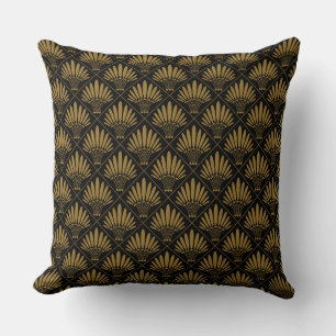 Gold Black Luxus Art Deco Fan Muster Kissen