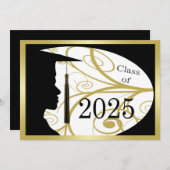 Gold/Black Man Silhouette 2025 Graduation Party Einladung (Vorne/Hinten)