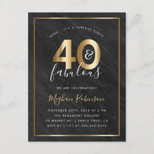 Gold & Black Marble 40 & fabelhaftes Überraschungs Einladungspostkarte