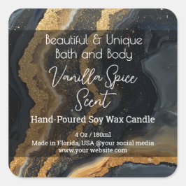 Gold Black Marble Flasche Kerze Jar Produktetikett Quadratischer Aufkleber