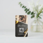 Gold Black Marble Foto QR Code Moderne Fotografie Visitenkarte (Stehend Vorderseite)