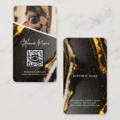 Gold Black Marble Foto QR Code Moderne Fotografie Visitenkarte (Vorne/Hinten)