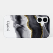 Gold Black Marble Personalize iPhone 16 Hülle (Rückseite (Horizontal))