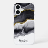 Gold Black Marble Personalize iPhone 16 Hülle (Rückseite)