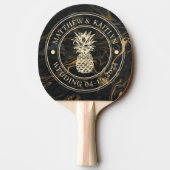 Gold Black Marble Pineapple Wedding Crest & Names Tischtennis Schläger (Rückseite)