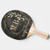 Gold Black Marble Swirl Leaf Wedding Monogram Tischtennis Schläger (Seitenansicht)