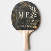 Gold Black Marble Swirl Leaf Wedding Monogram Tischtennis Schläger (Rückseite)