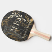 Gold Black Marble Swirl Leaf Wedding Monogram Tischtennis Schläger (Seitenansicht)