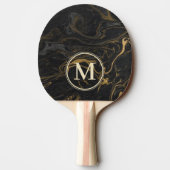 Gold Black Marble Swirl Stone Monogram Tischtennis Schläger (Rückseite)
