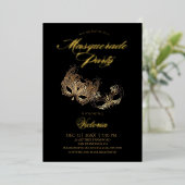 Gold Black Masquerade Party Folieneinladung (Stehend vorne)