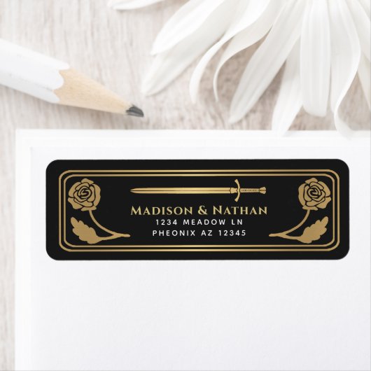 Gold Black Medieval Fantasy Sword Wedding Label (Insitu)