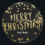 Gold & Black MERRY CHRISTMAS Stars Holiday Sticker<br><div class="desc">Gold & Black MERRY CHRISTMAS Stars Holiday Sticker.</div>