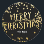 Gold & Black MERRY CHRISTMAS Stars Holiday Sticker<br><div class="desc">Gold & Black MERRY CHRISTMAS Stars Holiday Sticker.</div>