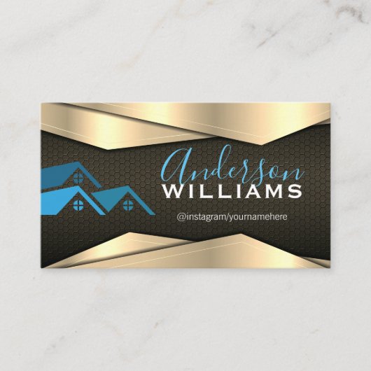 Gold Black Metallic | Real-Anwesen-Logo Visitenkarte (Vorderseite)