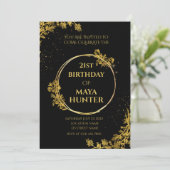 Gold Black Metallic Shiny 21. Geburtstag Einladung (Stehend Vorderseite)