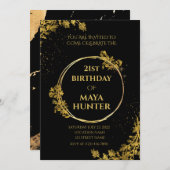 Gold Black Metallic Shiny 21. Geburtstag Einladung (Vorne/Hinten)