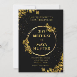 Gold Black Metallic Shiny 21. Geburtstag Einladung