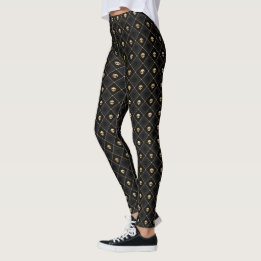 Gold Black Mini Skulls Black Gray Diamond Muster Leggings