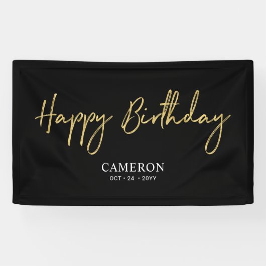 Gold & Black Minimal Custom Happy Birthday Banner (Horizontal)