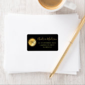 Gold Black Minimal Metallic Monogramm Adressaufkleber (Insitu)
