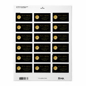 Gold Black Minimal Metallic Monogramm Adressaufkleber (Vorne)