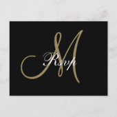 Gold Black Minimal Script Monogram Wedding RSVP Einladungspostkarte (Vorderseite)