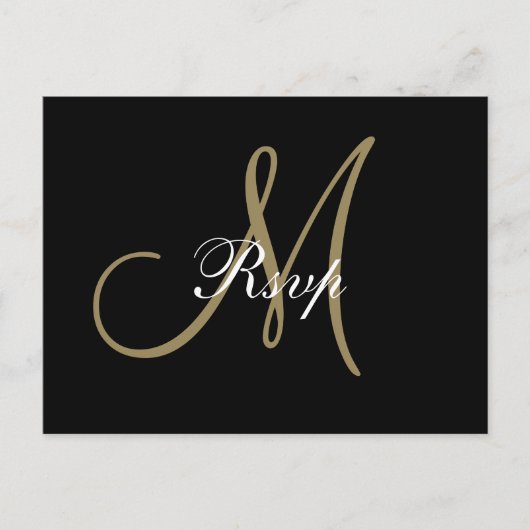 Gold Black Minimal Script Monogram Wedding RSVP Einladungspostkarte (Vorderseite)
