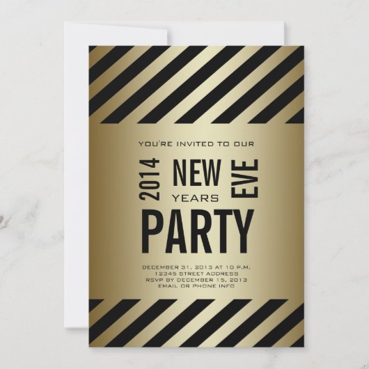 Gold Black Modern 2014 Neue Jahre Party Einladung (Vorderseite)