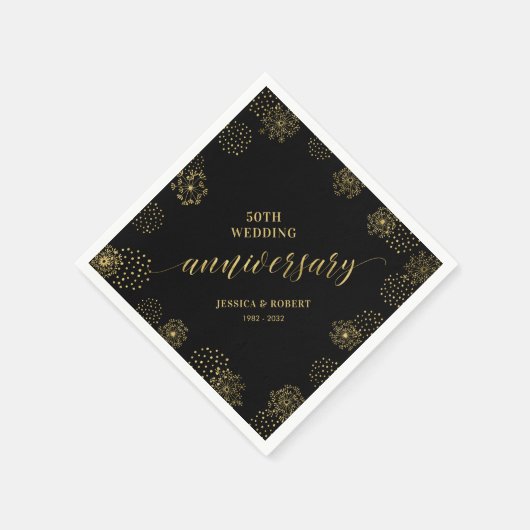 Gold & Black Modern 50. Hochzeitsjubiläum Party Serviette (Ecke)