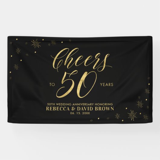 Gold & Black Modern 50. Hochzeitstag Banner (Horizontal)