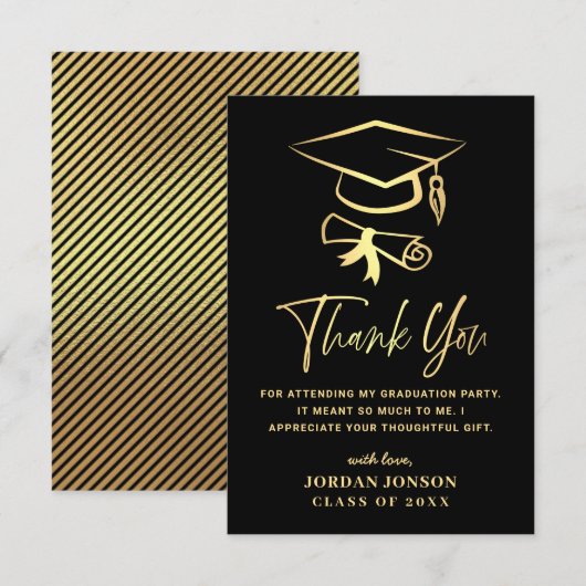 Gold Black Modern Abschluss Dankeskarte (Vorne/Hinten)