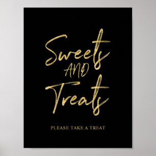 Gold Black Modern Brush Briefe Dessert Bar Sign Poster