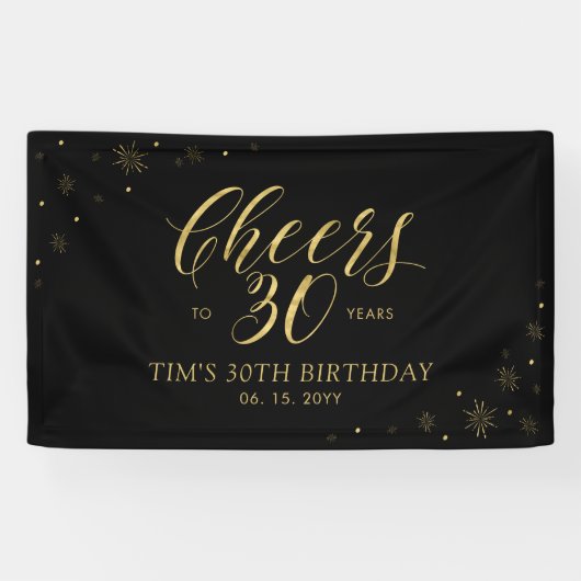 Gold & Black Modern Cheers 30. Geburtstag Party Banner (Horizontal)